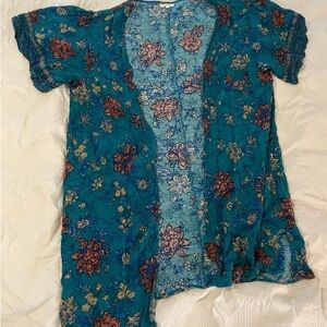 Maurices Teal Floral Open-Front Top